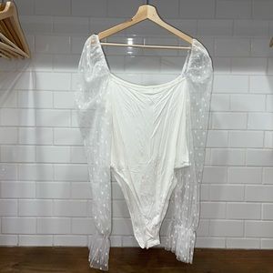 White Bodysuit with Polka Dot Lace Sleeves